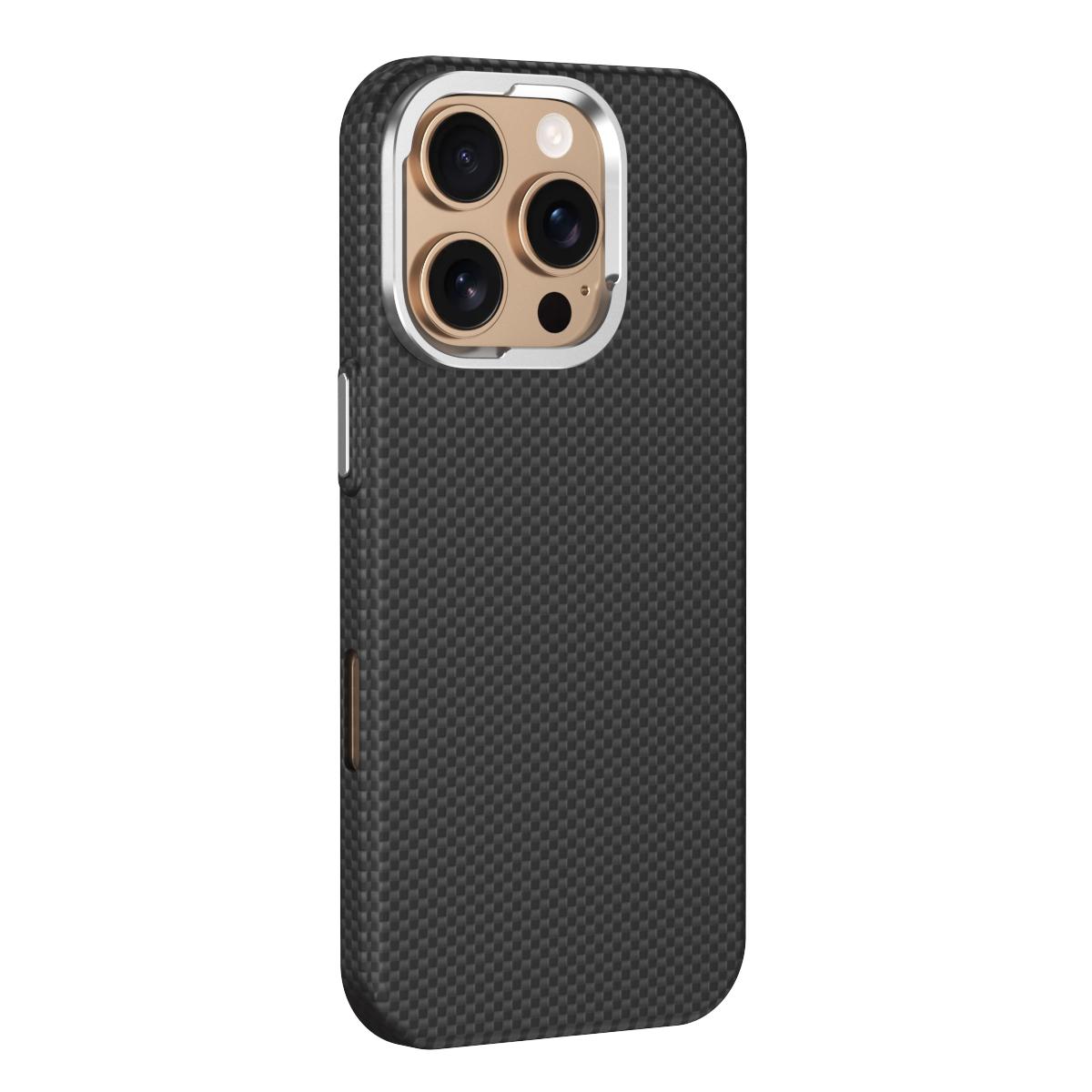 

For iPhone 16 Pro Max Compatible with MagSafe Metal+PC Phone Back Cover Carbon Fiber Texture Black