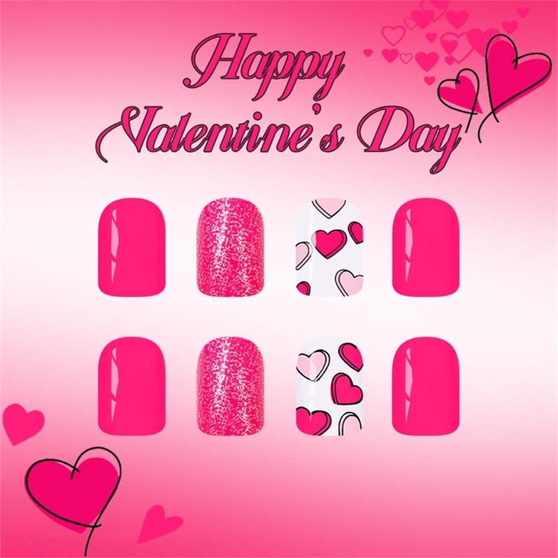 Pack of 48 Shining Artificial Nail for Special Occasions Featuring Rose Red Love Heart Glitters Valentines Theme