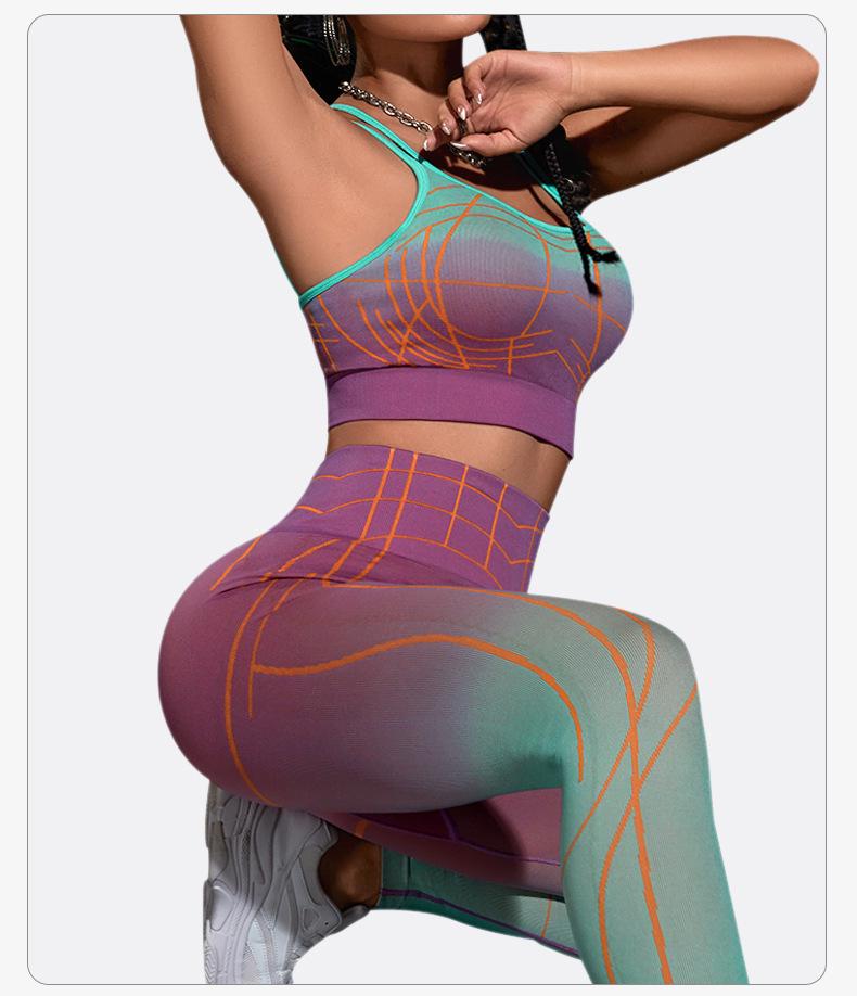 Women's Sexy Gradient Stripe High-Waist Yoga & Fitness Running Suit