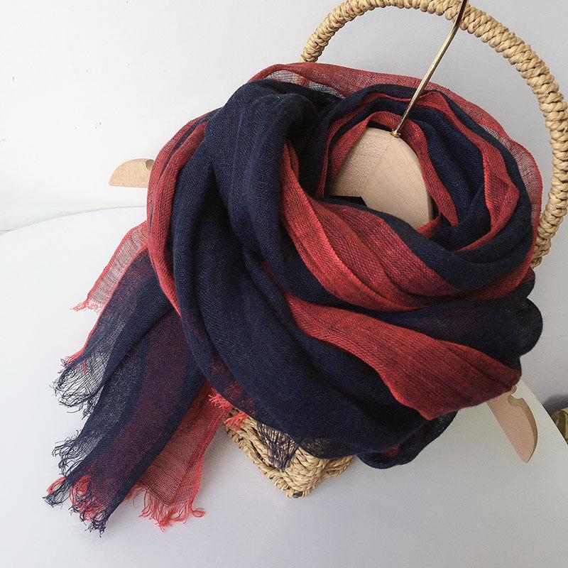 Decorative Striped Linen Scarf Versatile Unisex New Scarf Versatile Japanese Design Cotton Linen Scarves