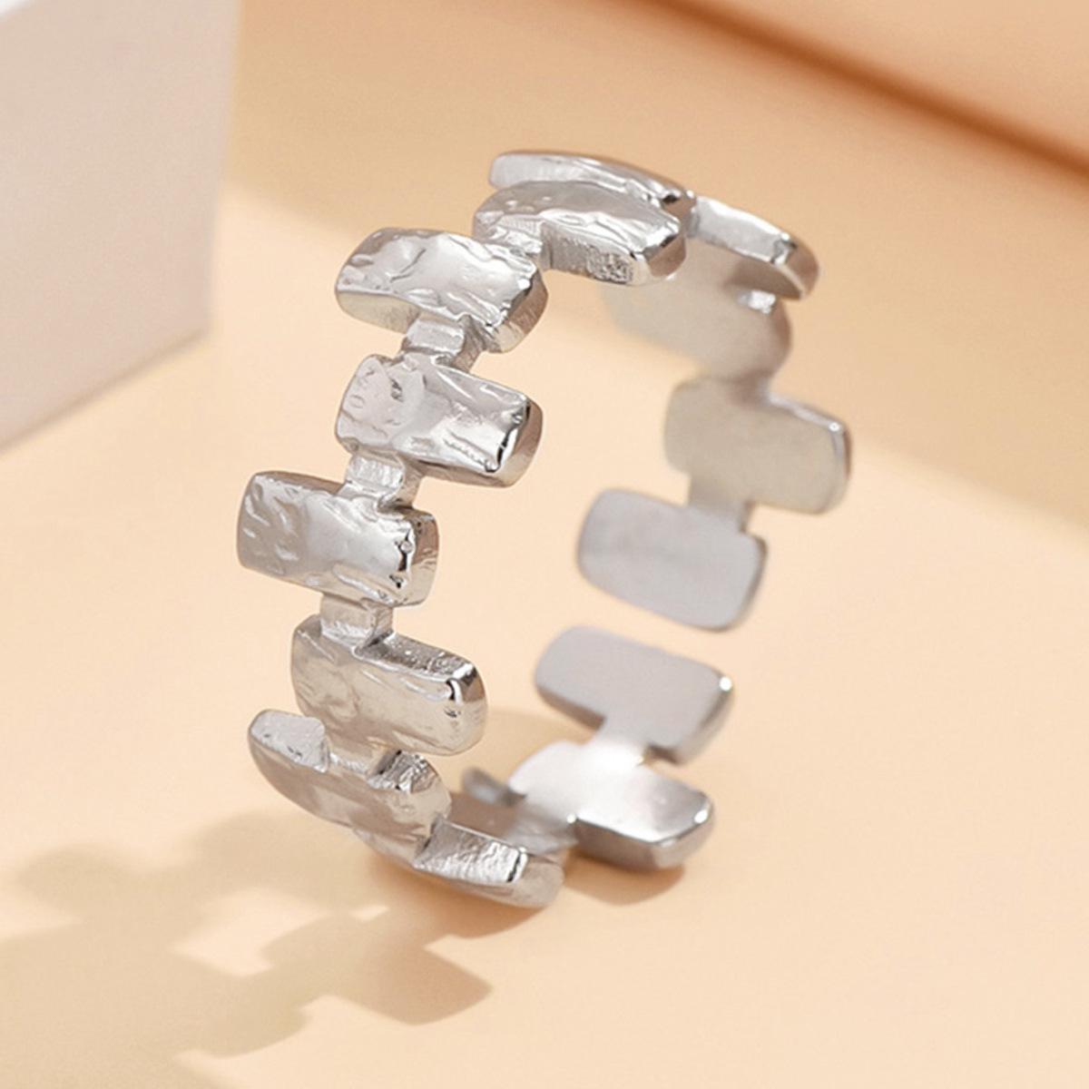 Stainless Steel Irregular Geometric Rectangular Open Ring for Women