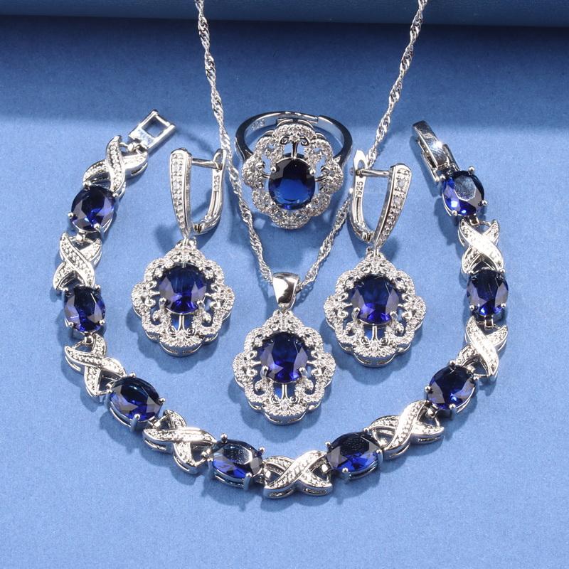 Feiner Schmuck    Originales Hochzeitsaccessoire Top Zirkon Damen Halskette Ohrringe Armband Ring Elegante Damen Sets