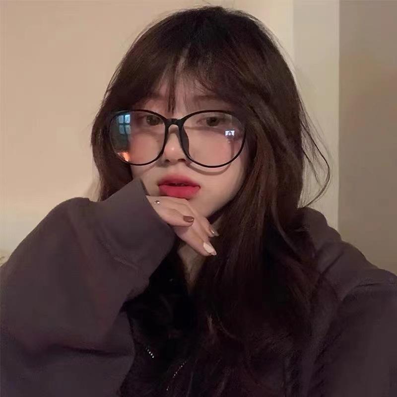 Black Frame Anti-Blue Light Large Frame Glasses Female No-Makeup Artifact Retro Big Face Myopia Round Face Tide Super Light Man