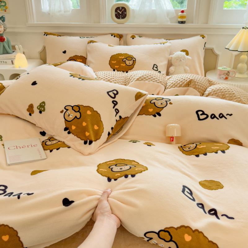 Milk Fleece Four-piece Dormitory Three-piece Set Thickened Quilt Cover Bedding