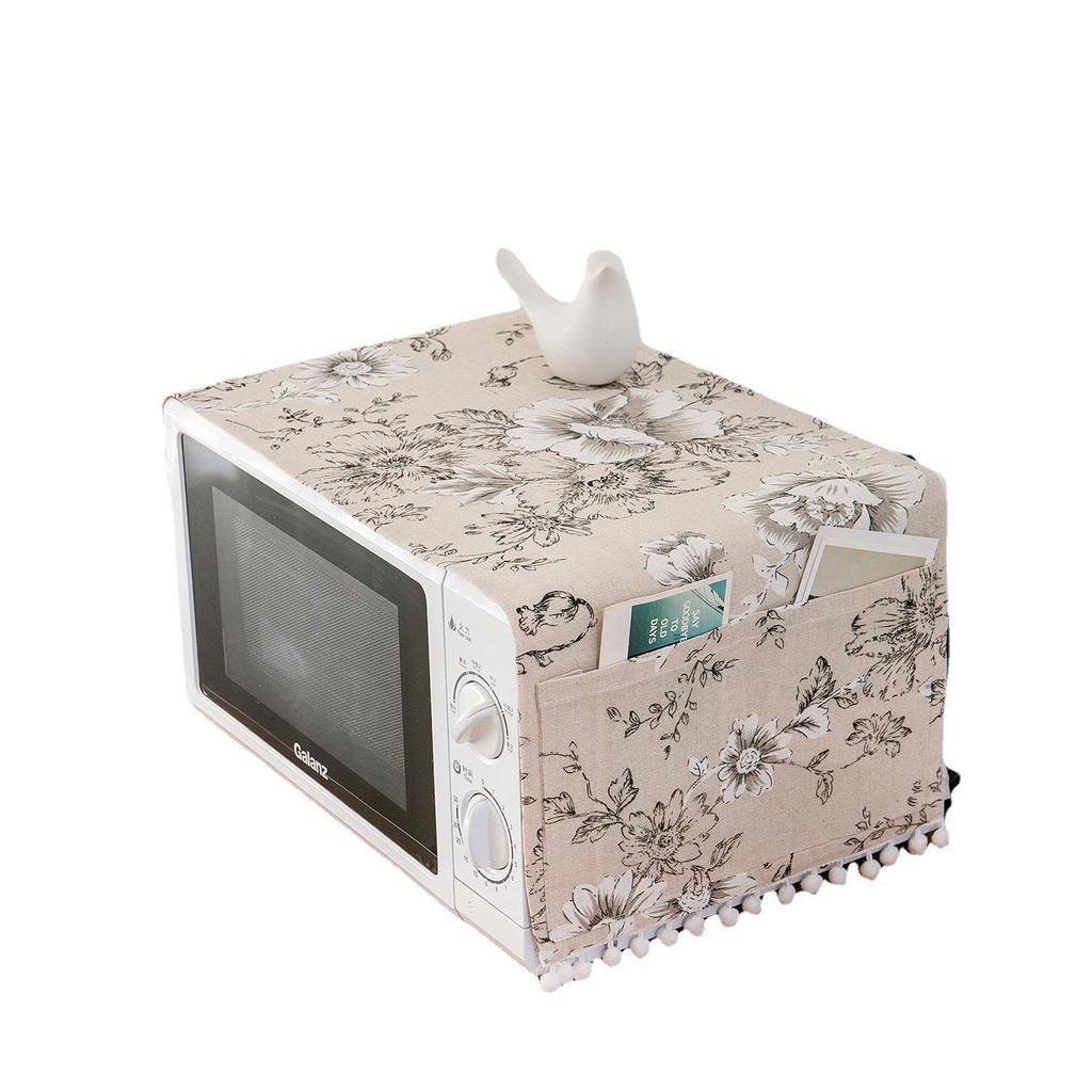 Universal Cotton Linen Dust Cover for Microwave, Refrigerator, Washing Machine – Pastoral Fabric Open Door Design