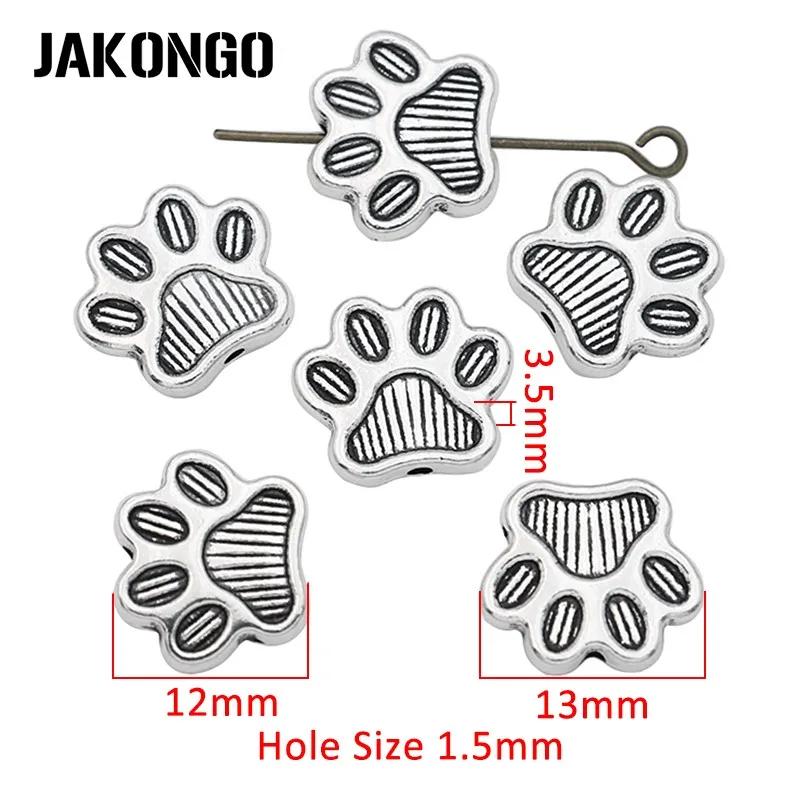 10Pcs Dog Paw Footprint Spacer Beads Antique Silver Plated Loose Beads For Jewelry Making Bracelet Accessories Diy