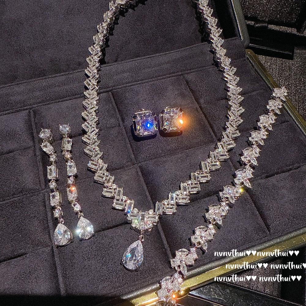 Italian Retro Wheat Ear Water Drop Gem Necklace, Sparkling, Bright Petal Zircon Bracelet, Set