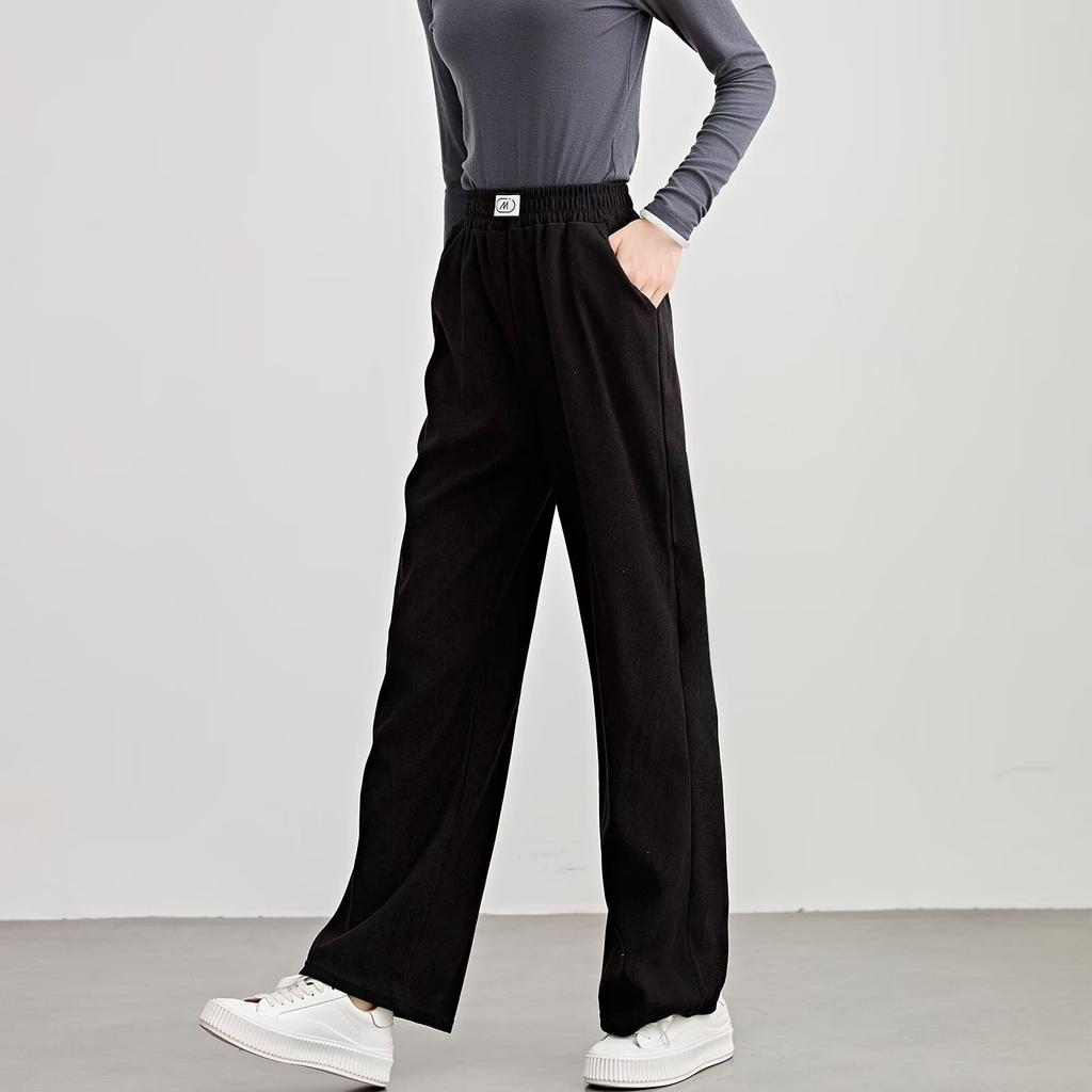 Running Sheep Wide Leg Long Loose Straight Easy Women's Pants, Trousers, Slacks, Fit, Casual, Leg, Fit, rsM118blk-L