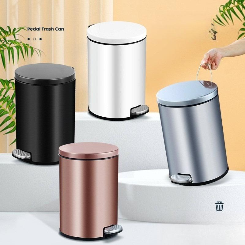Stainless Steel Trash Can with Lid Foot Pedal Kitchen Bathroom Hotel Silver Gold