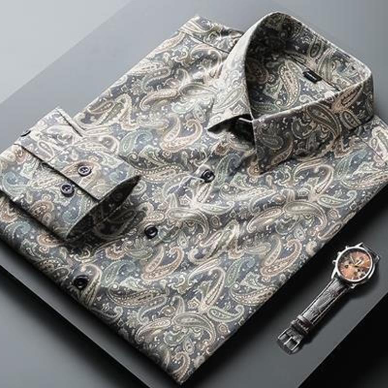 Men's Clothing Printing Capable Handsome Temperament Turn-down Collar Button Office Fashion Business Casual Formal Shirts