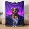 1pc 2PacHip Hop Blanket Soft Lightweight All Season Multi Purpose Throw for Sofa, Bed, Office & Picnics, French Style with Iconic Album Art & Quotes