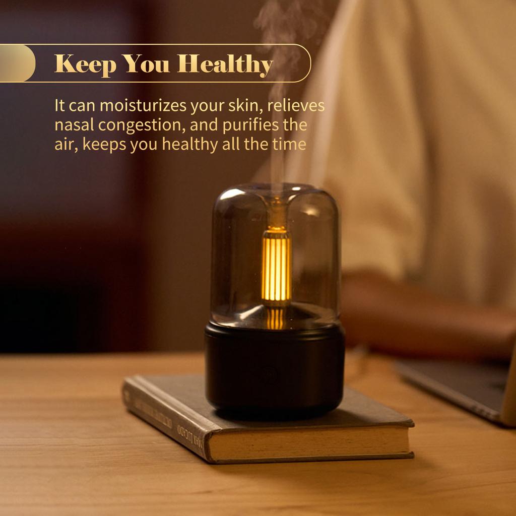 Candlelight Style Aroma Diffuser 120mL Mist Humidifier Warm White Night Light Quiet Essential Oil