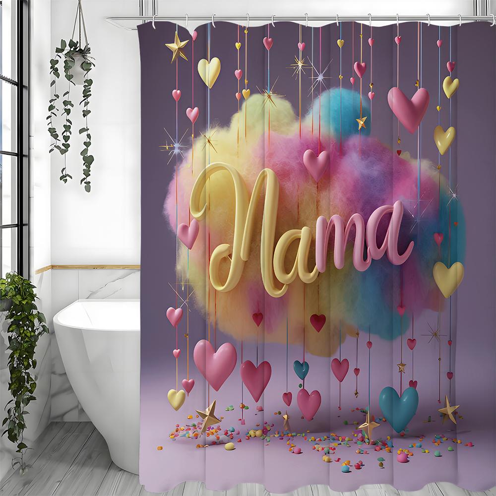 Happy Mother's Day Love Colorful Clouds Purple Shower Curtain, Bathroom Decorative Shower Curtain, Waterproof Shower Curtain Wit