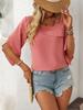2025 Sommer Neue Damen Casual Schräg V-Ausschnitt Chiffon Puffärmel Elegante Bluse
