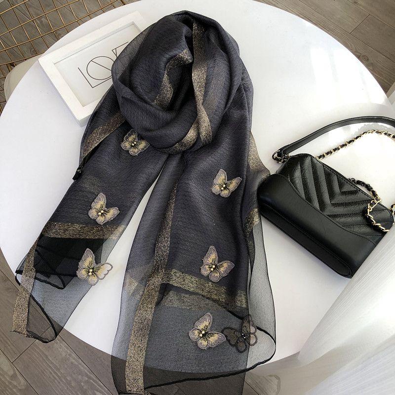Schal Schal Bestickter dreidimensionaler Schmetterling Dünner und langer Seidenschal Damenschal