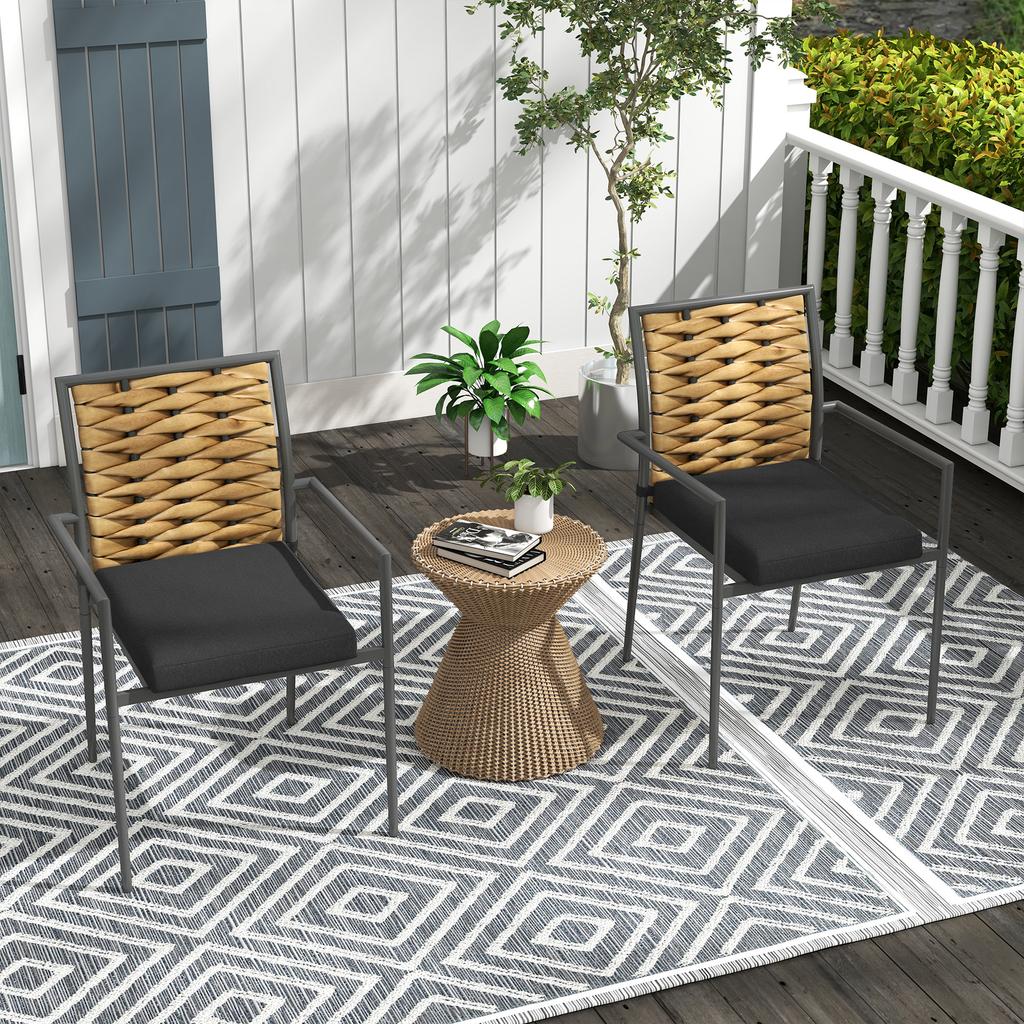 Garden Chairs Outdoor Chairs Patio Chairs, Weather-Resistant, Modern Design, 57 x 58 x 87cm, Brown+Black+Gray