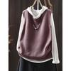 Women's Crew Neck Sleeveless Loose Fit Retro Knit Vest Loose Fit Layering Waistcoat