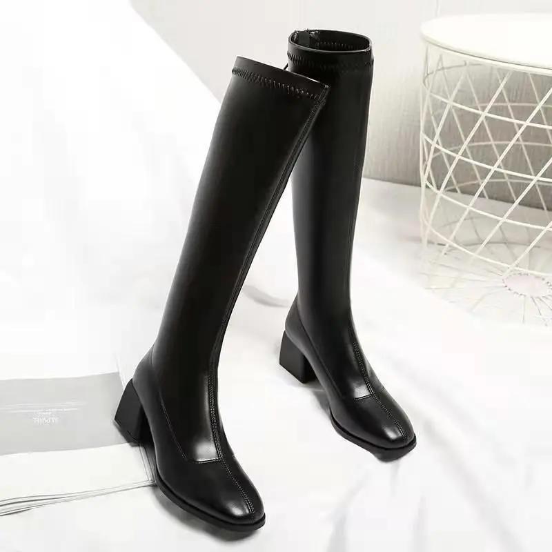 Fashion Knee High Shaft Shoes Woman Black Quality Long Boots for Women New In On Offer Fashion 2024 Demi-season Work Goth Gyaru Rock Y2k