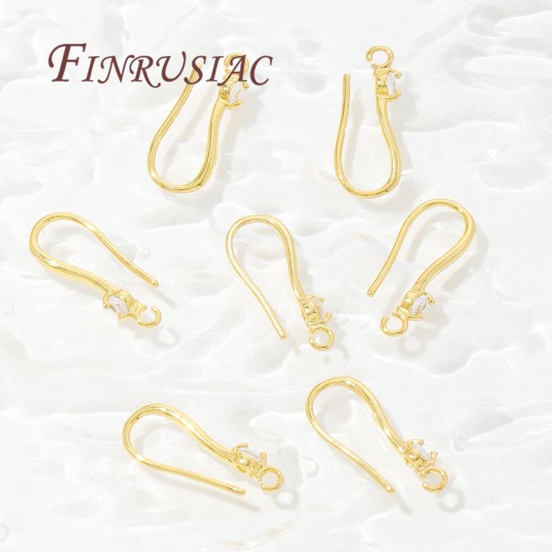 18K Gold Plated Brass with Zircon Earring Hooks,French Earrings Accessories For DIY Women's Jewelry Earwires Findings