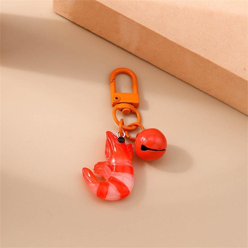 Cartoon Simulation Lobster Keychain Artistic Resin Pendant Bell Embellished Decoration For Girls Bag Accessories