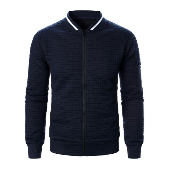 Uomo Felpa Cappotto Collo Alto Manica Lunga Patchwork Colore Cerniera Patta Giacca Cappotto con Tasche Orlo Elastico Sport Outwear