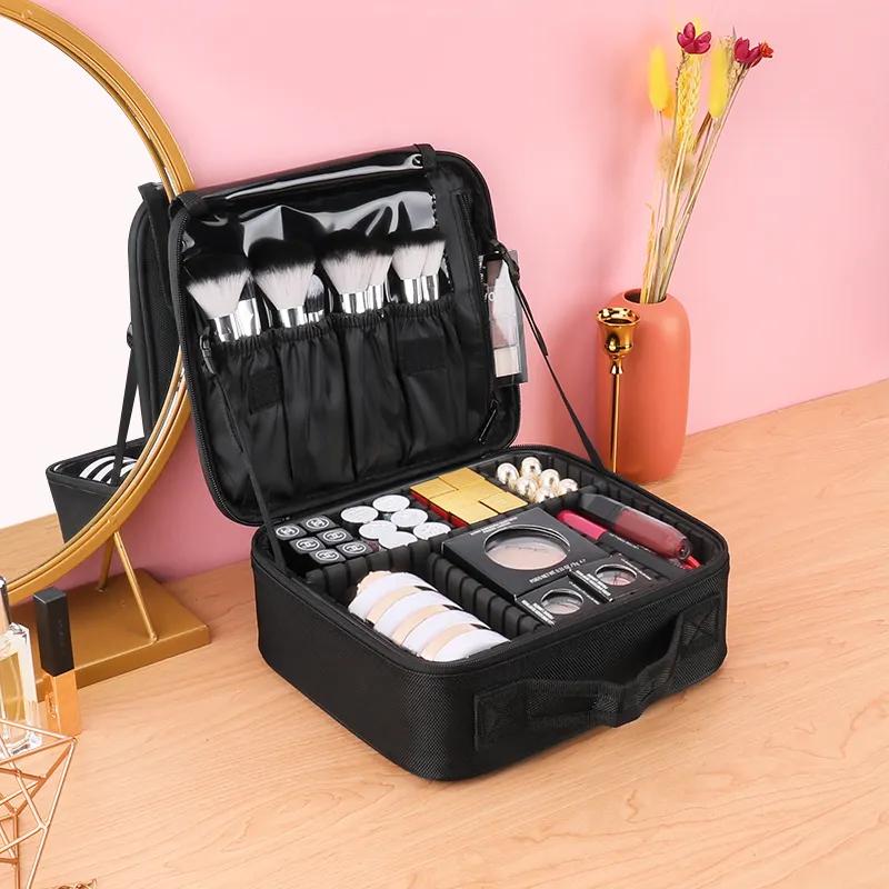 

Дорожная косметичка, двухслойная переносная косметичка с регулируемыми разделителями, водонепроницаемый футляр для косметики, косметические принадлежности чёрный