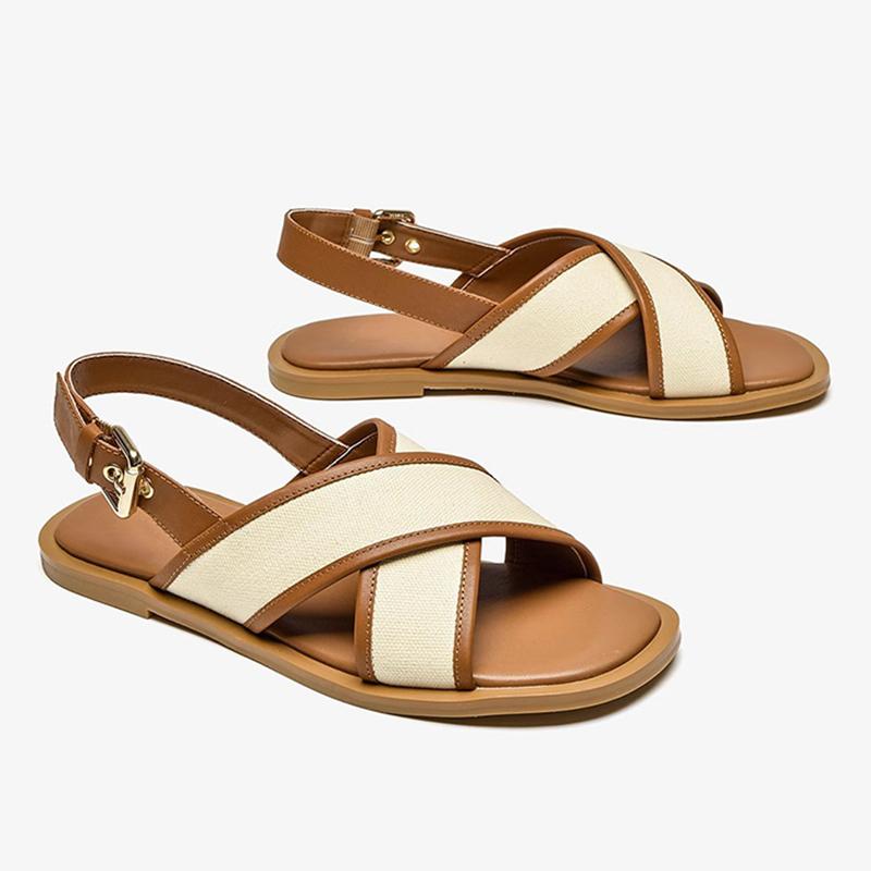 

Новые сандалии-гладиаторы женские кожаные парусиновые пэчворк с перекрестными ремешками и ремешком сзади летние пляжные женские повседневные на плоской подошве 40 коричневый