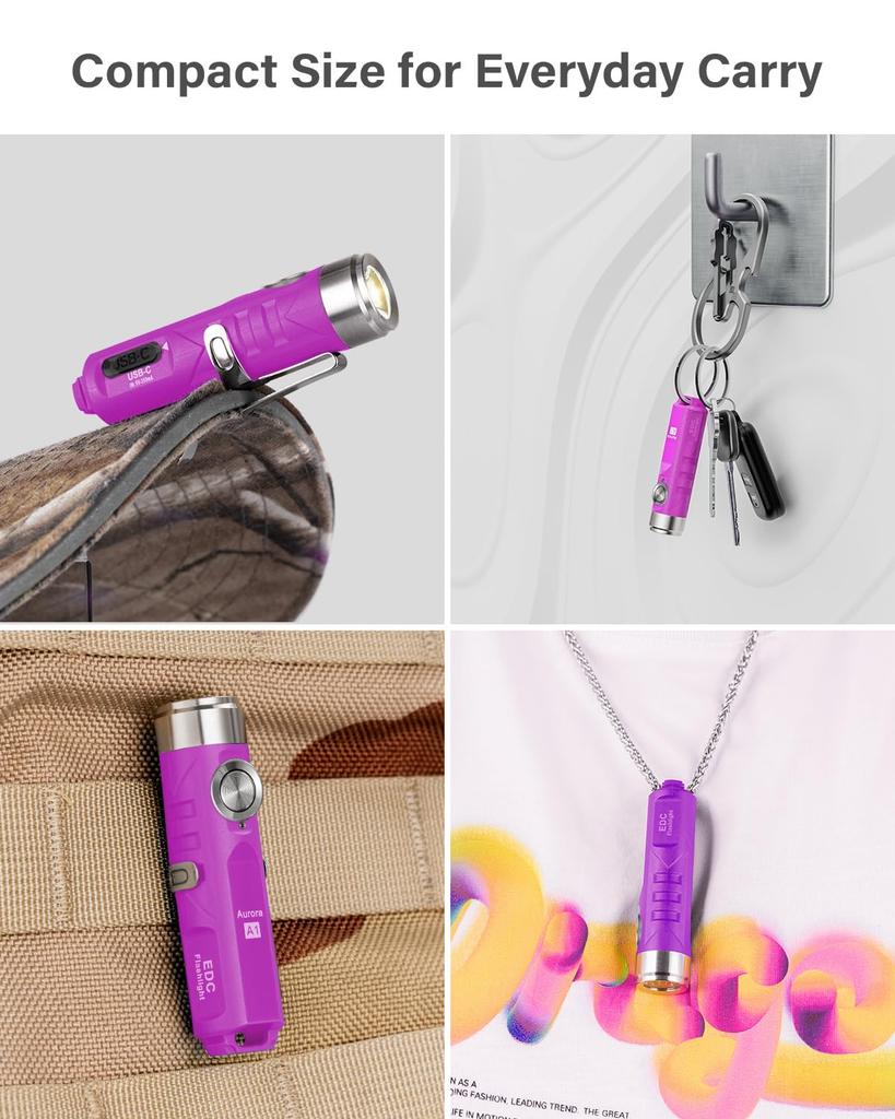 RovyVon Aurora a1 4th Generation USB C Rechargeable Keychain 650 Lumens Compact EDC Flashlight for and Everyday Use Light, Ultra-Bright Camping,