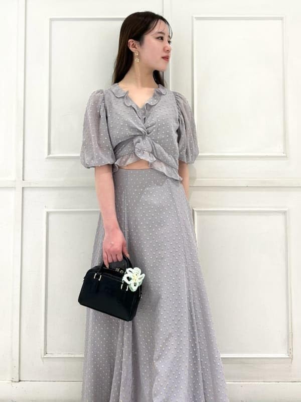 Snidel Jacquard Puff Cropped Blouse SWFB252007 GRY Women's