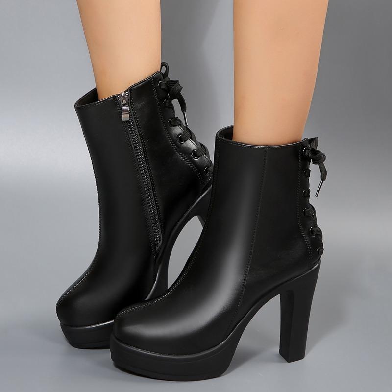 Fashion Block Heel Booties 2025 New Platform High Heels Women's Autumn and Winter Versatile