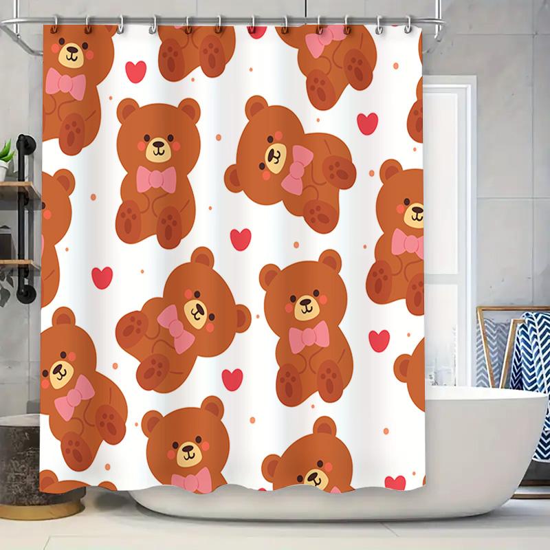 

Teddy Bear Pattern Shower Curtain Waterproof Bathroom Decorations Home Decoration Gift W60H190(CM)-1 Pcs