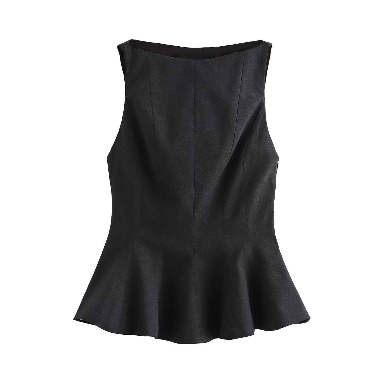 

Модный женский топ без рукавов с многослойным эффектом, подчеркивающий фигуру, Осень 2024 Small серый