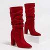 Women Pleated Flocks High Thick Heel Mid-calf Boots for Outdoor Office Nightclub Evening Party Wedding Banquet Botas De Mujer