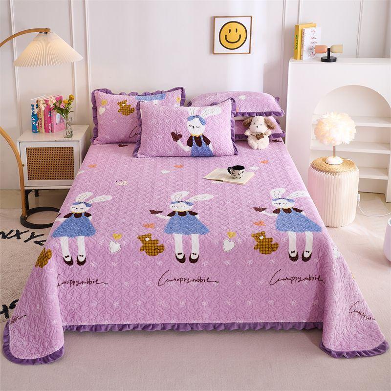 Milk Velvet Crystal Velvet Bed Cover Mattress Cover Blanket Kang Cover Warm Plus Velvet Blanket Quilted Bed Sheet Thickened Three-piece Set