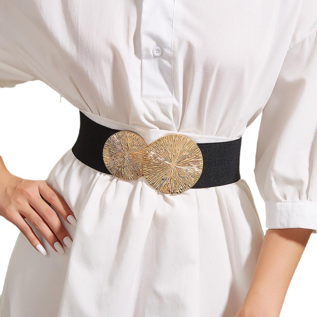 Elastic Waist Belt 6cm Wide Fashionable Buckle Decor Sash Adjustable Stretchy Belt for Women Dresses Jeans Trousers