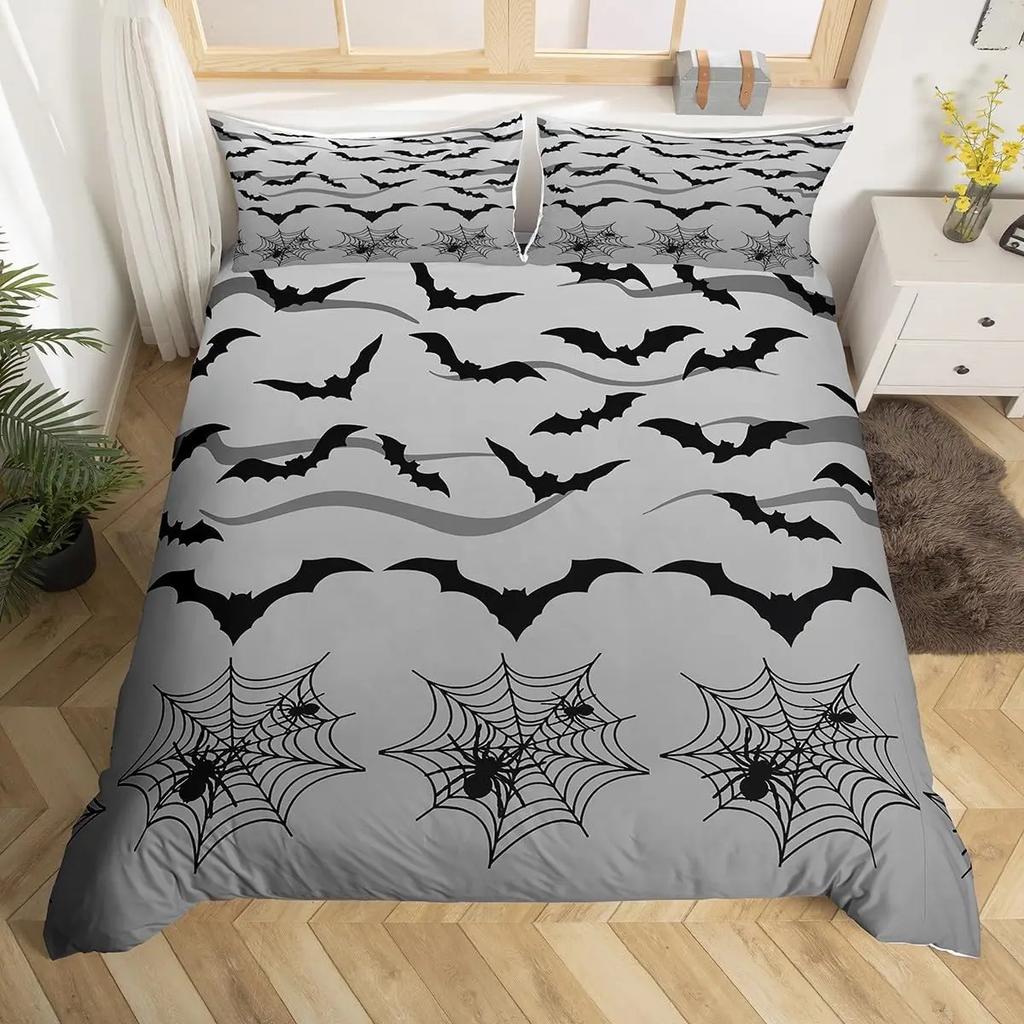 Fledermausdruck Bettbezug Twin Queen Halloween Bettwäsche-Set für Jungen Mädchen Kinder Regenbogen Bettdeckenbezug Farbverlauf Stil Raumdeko