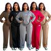 Set trening pentru femei cu imprimeu litere, mânecă lungă, casual, croială largă, pulover și pantaloni cu picior larg
