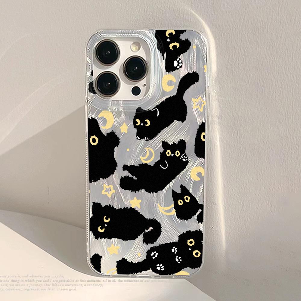 

Милый Чехол Для Телефона С Черным Котом Для iPhone 17 Air 16 e 15 14 13 12 11 Pro Max Plus SE 2020 2022 Серебристый Чехол С Текстурой Пера iPhone17 Pro