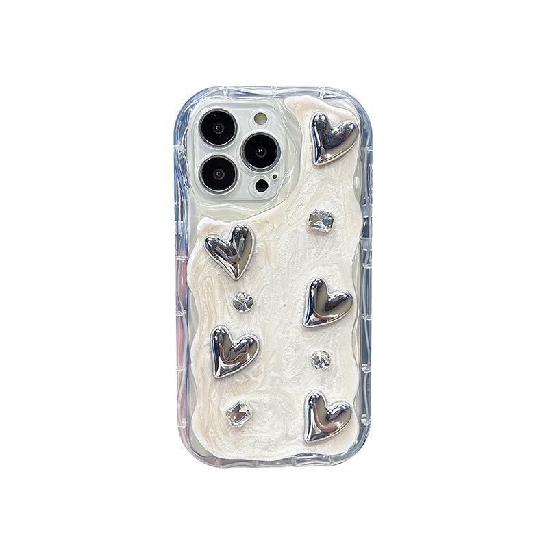Galvanisiertes Silber Schleife Liebe Handyhülle für Apple 17 Promax Rundumschutz für IPhone 16 Strass Ins