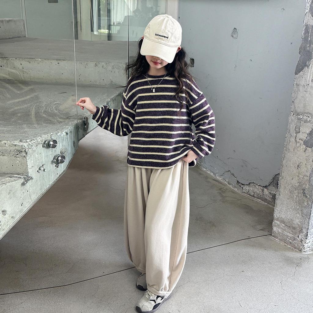 2025 Flickors Randiga Manchesterskorta - Långärmad Vår & Höst Vardagstopp för Barn