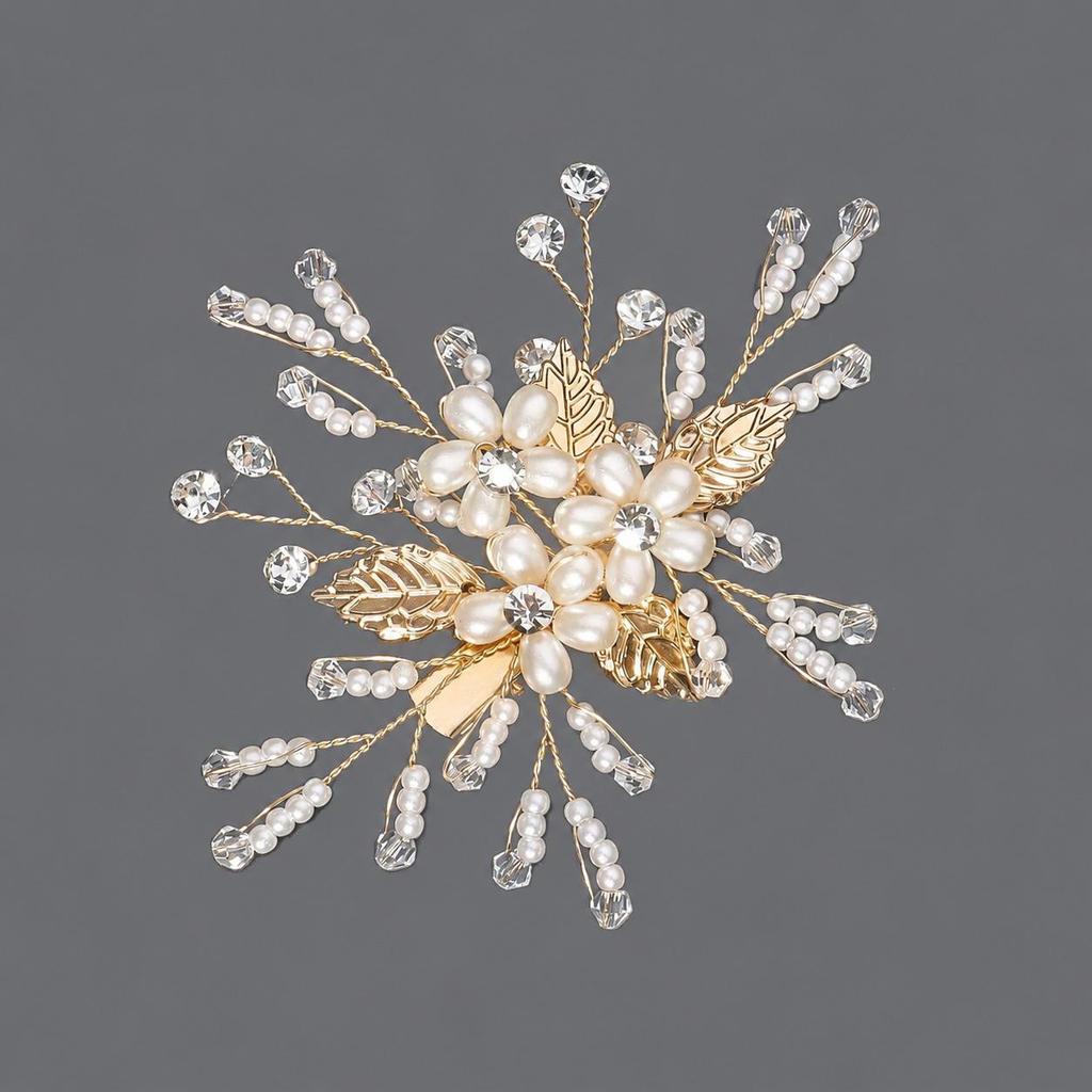 Handmade Flower Hair Clip with Alloy, Pearl and Drip Oil - Bridal Wedding Headwear Accessory