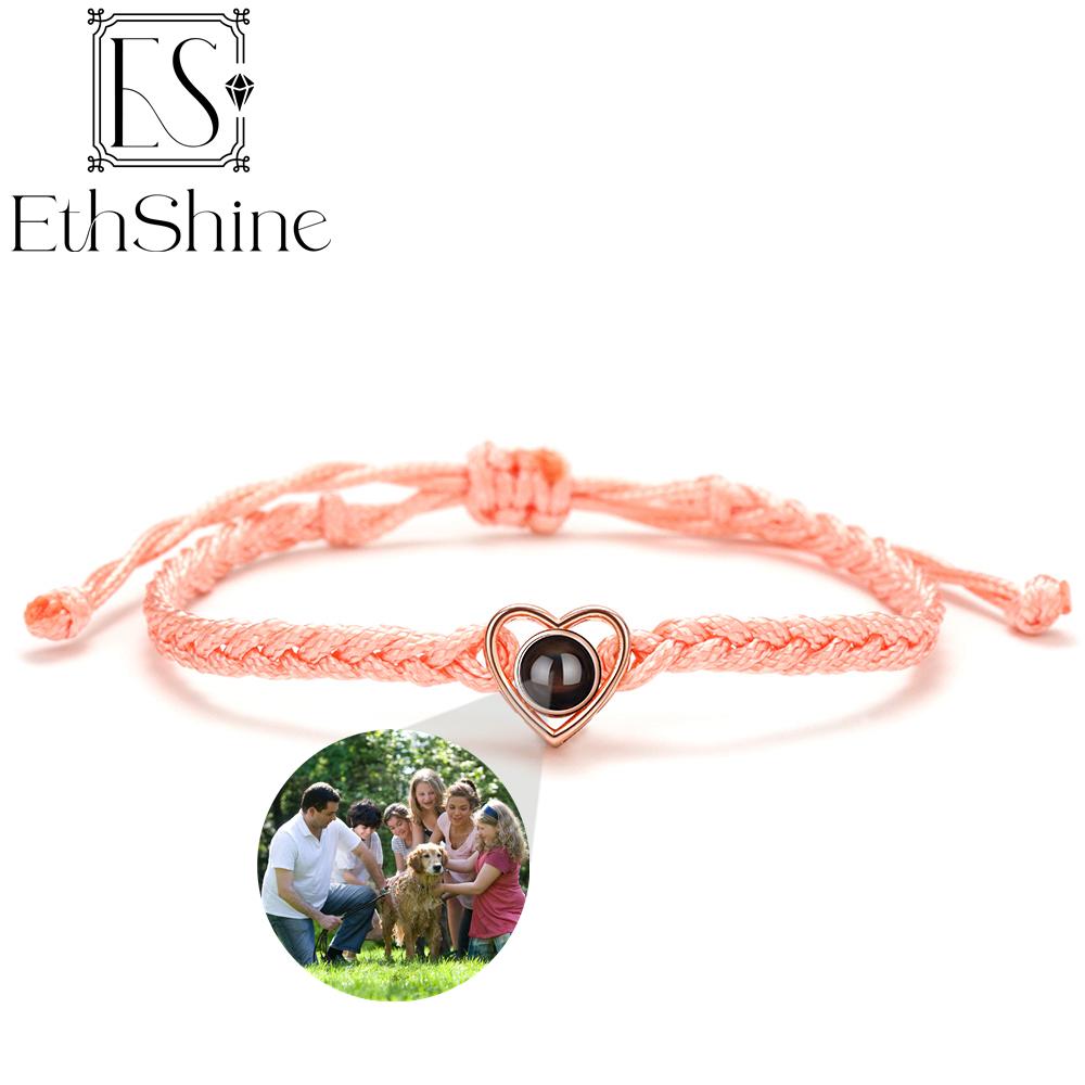 EthShine Personalized 925 Silver Circle Photo Bracelet Projection Bracelets Custom Photo Bracelet Couple Memorial Gift Women