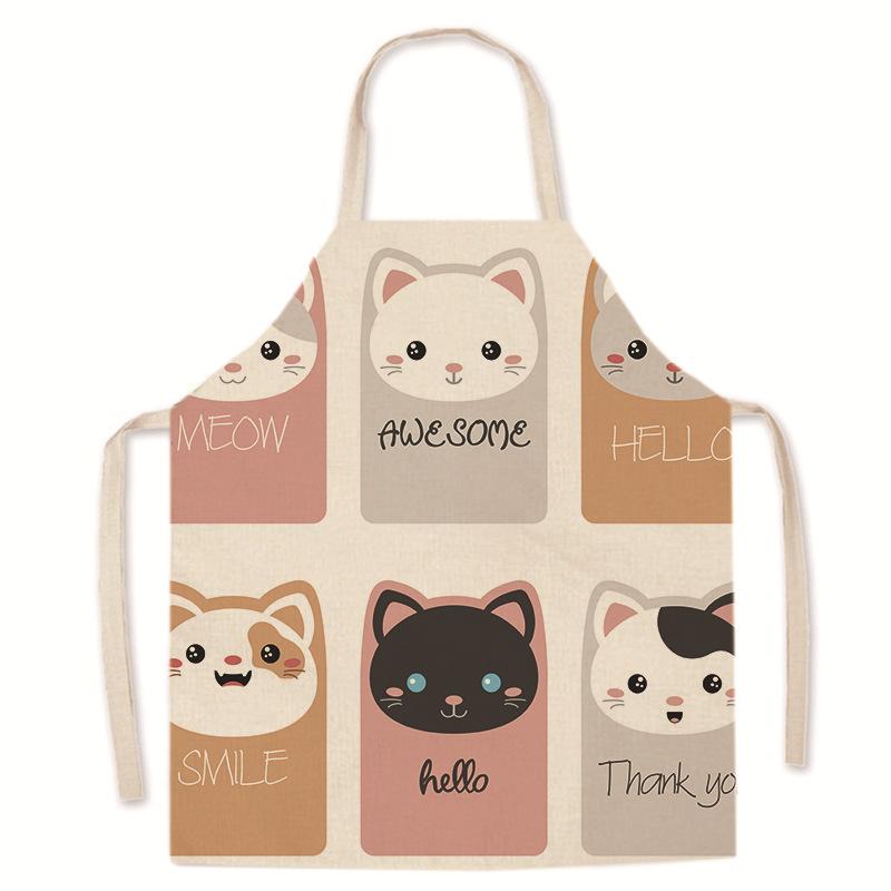 Koch-/Backschürze, Leinenschürze mit Cartoon-Katze, Sling-Design, Küchenbedarf, schmutzabweisende, wasserdichte Reinigungsschürze, Unisex-Schürze