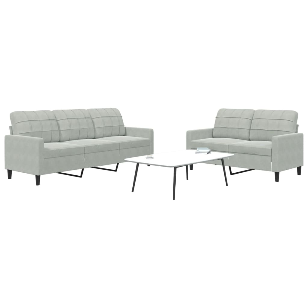 2 Piece Sofa Set with Cushions Light Grey Velvet