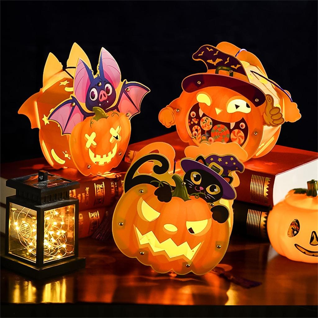 Halloween Pumpkin Handmade DIY Material Children's Handheld Luminous  Decoration Party Supplies