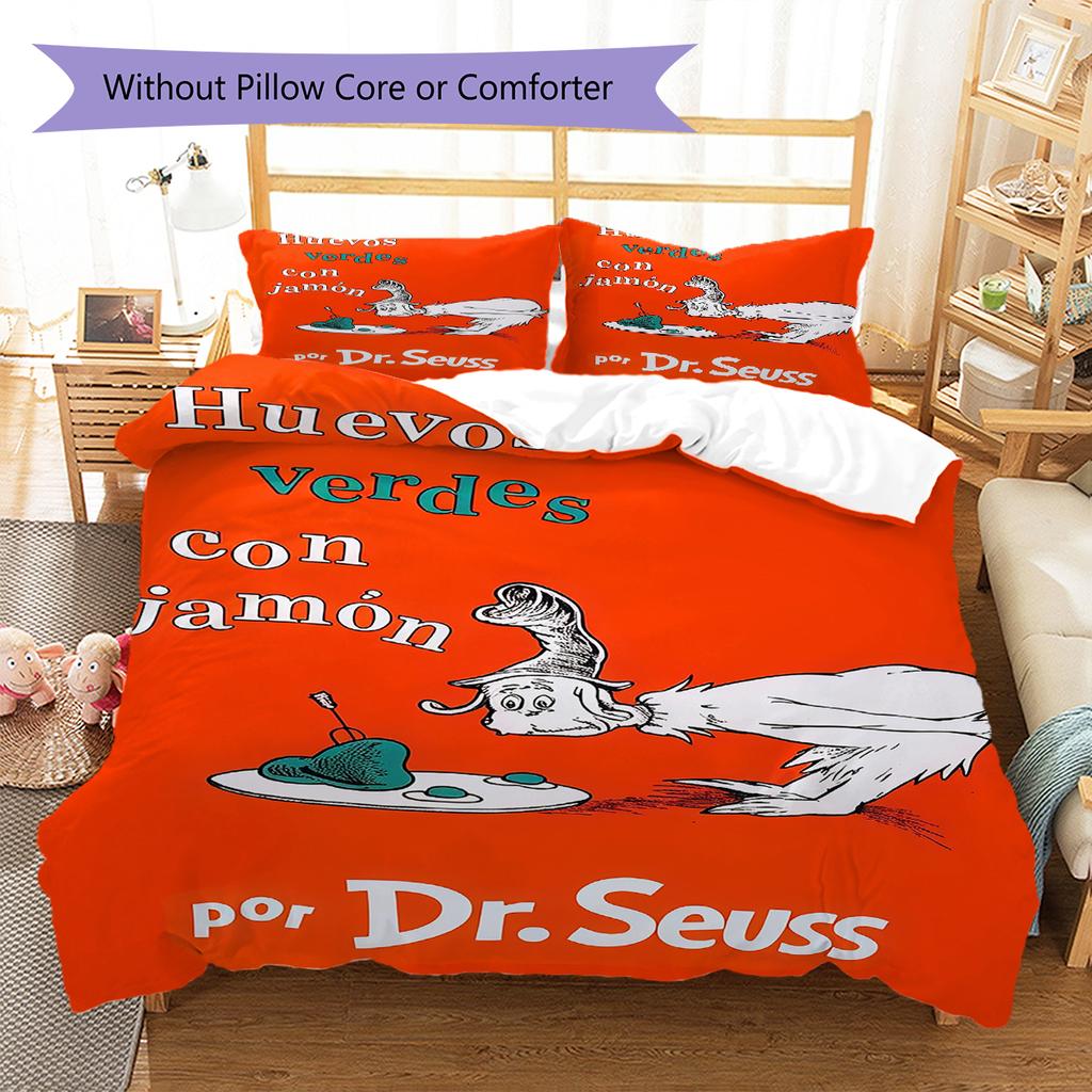 Green Eggs and Ham Pattern Bedding,Quilt Set Quilt Cover Pillowcase Home Birthday Gift (1 * duvet cover + 2 * pillowcase, without core)