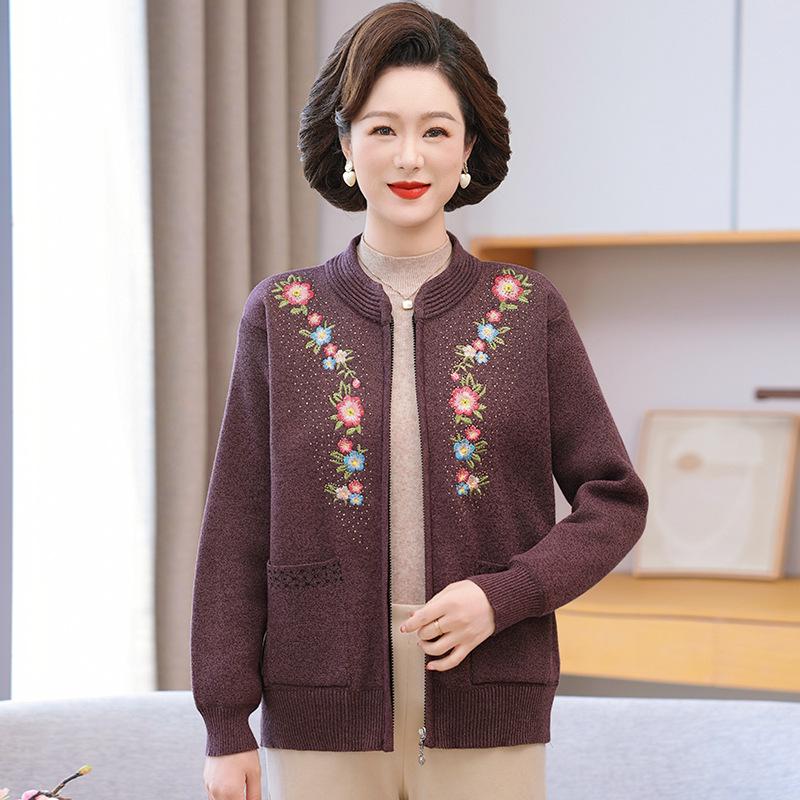 Plus Velvet Thick Knit Cardigan: Warm Outerwear for Middle-aged and Elderly Women