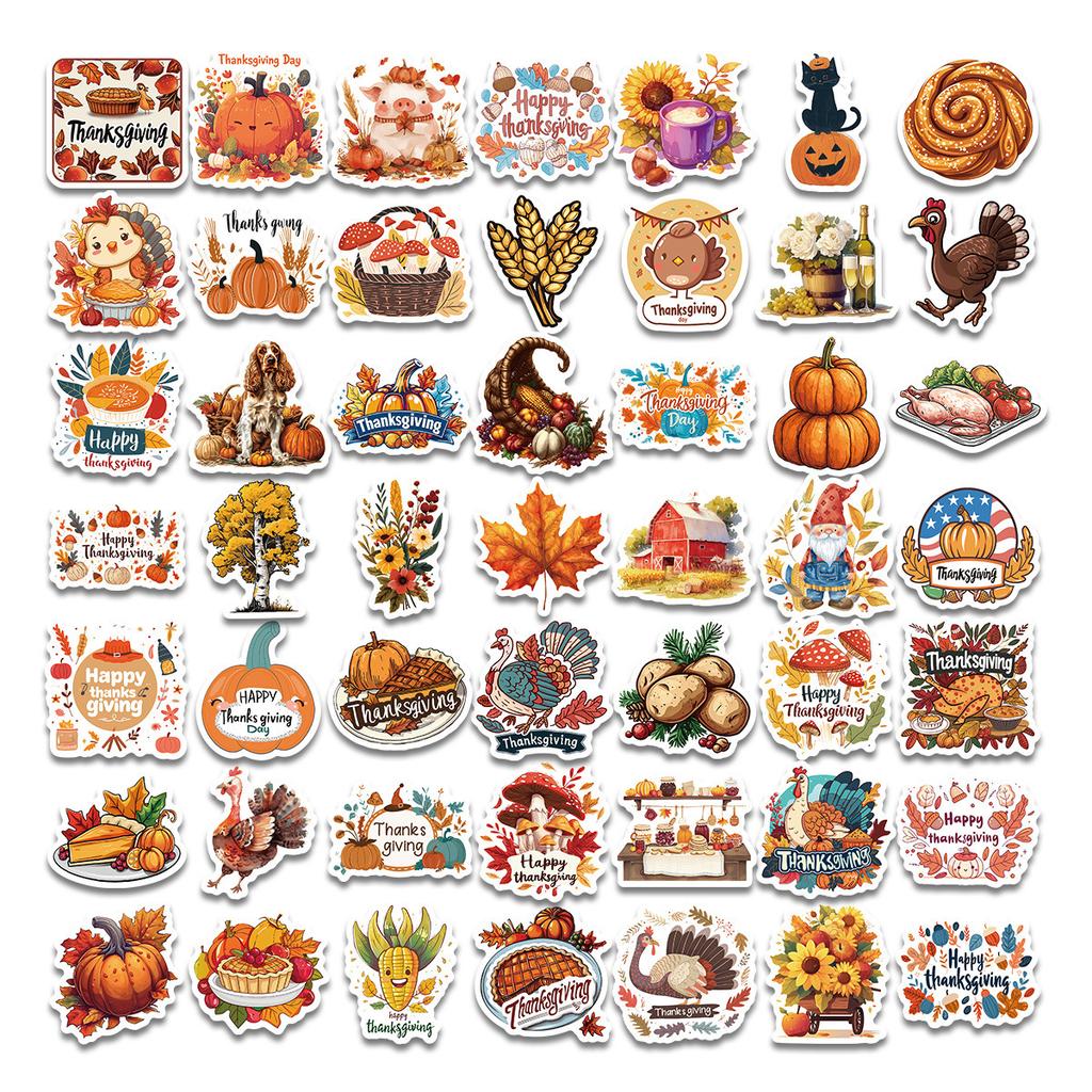 50 Wheat Ears Thanksgiving Stickers Autumn Harvest Festival Celebration Thanks Giving Decorative Doodle Stickers