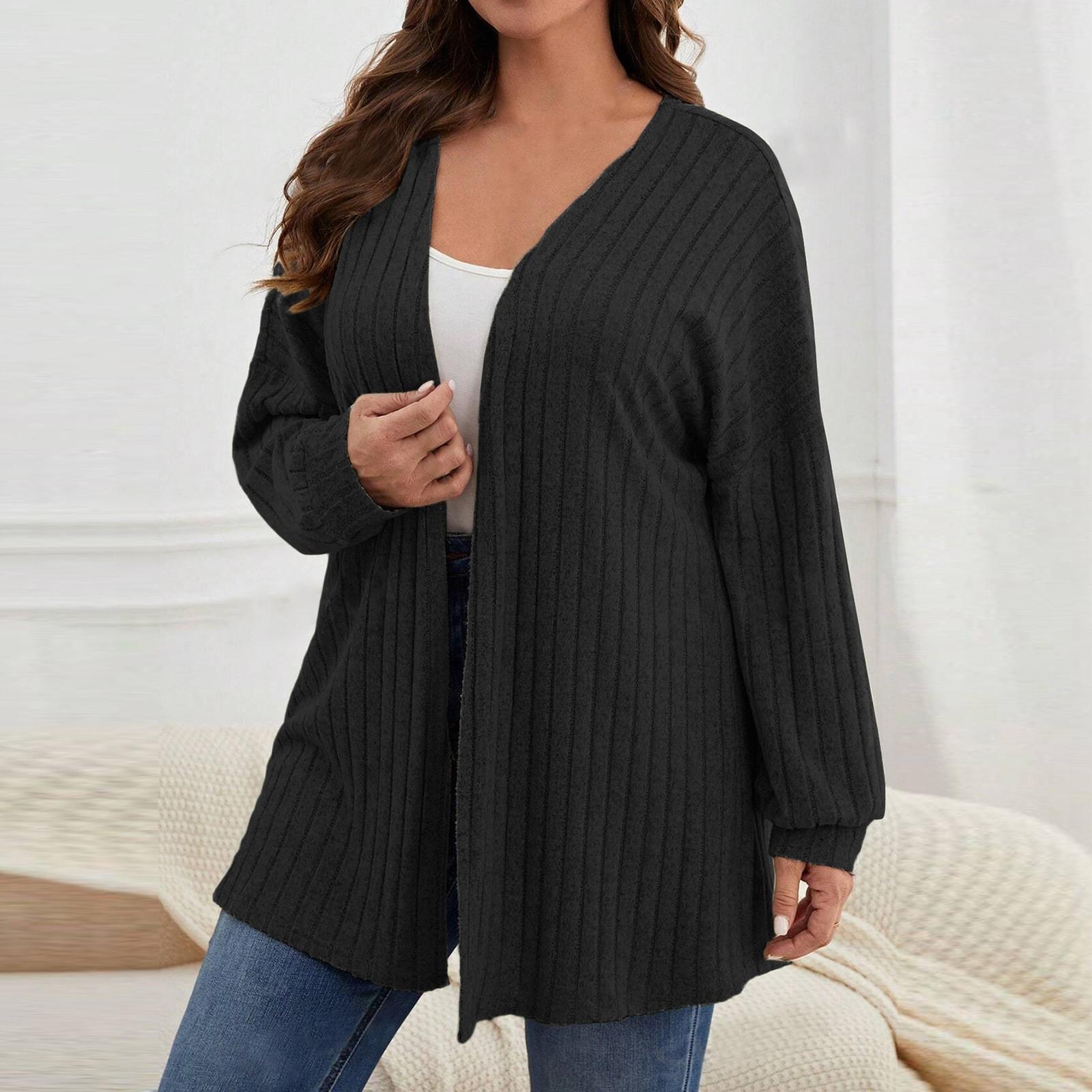 

Женский однотонный свободный кардиган с длинными рукавами, вязаный жакет XXXXXL чёрный