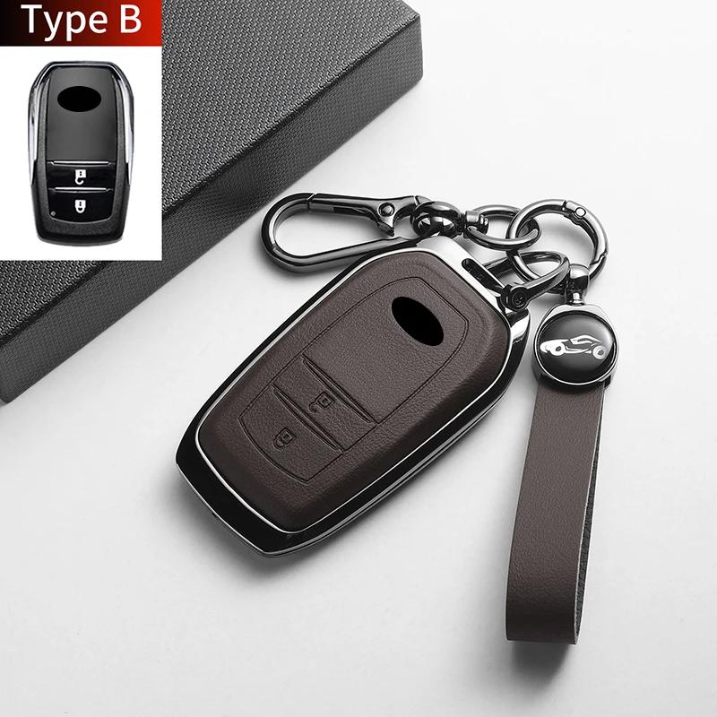 Leather Metal Car Key Case For Fortuner Camry Yaris Cross Hilux Innova Land Cruiser 200 300 Prado Crown TLK 200 Auto Accessories